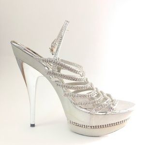 Italina Silver Bead Studded  Platform Stelettos